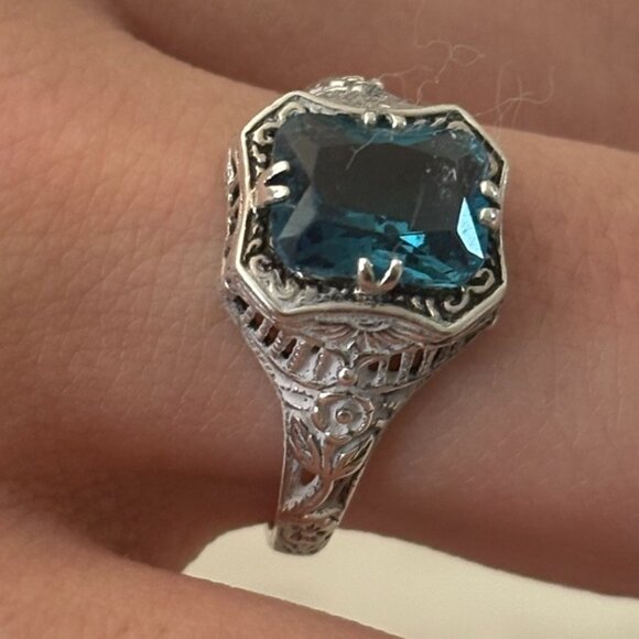 London Blue Topaz Ring/ Sterling Silver/ 2ct Blue Topaz SZ 9 - Picture 4 of 4